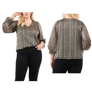 Vince Camuto Women's V-Neck Long-Sleeve Smocked-Cuff Blouse (Gently Used - XL)